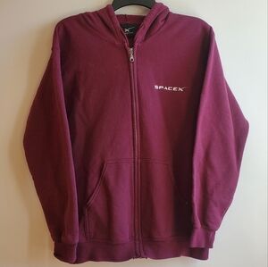 SpaceX Hoodie, Full Zip, Maroon, Size S
